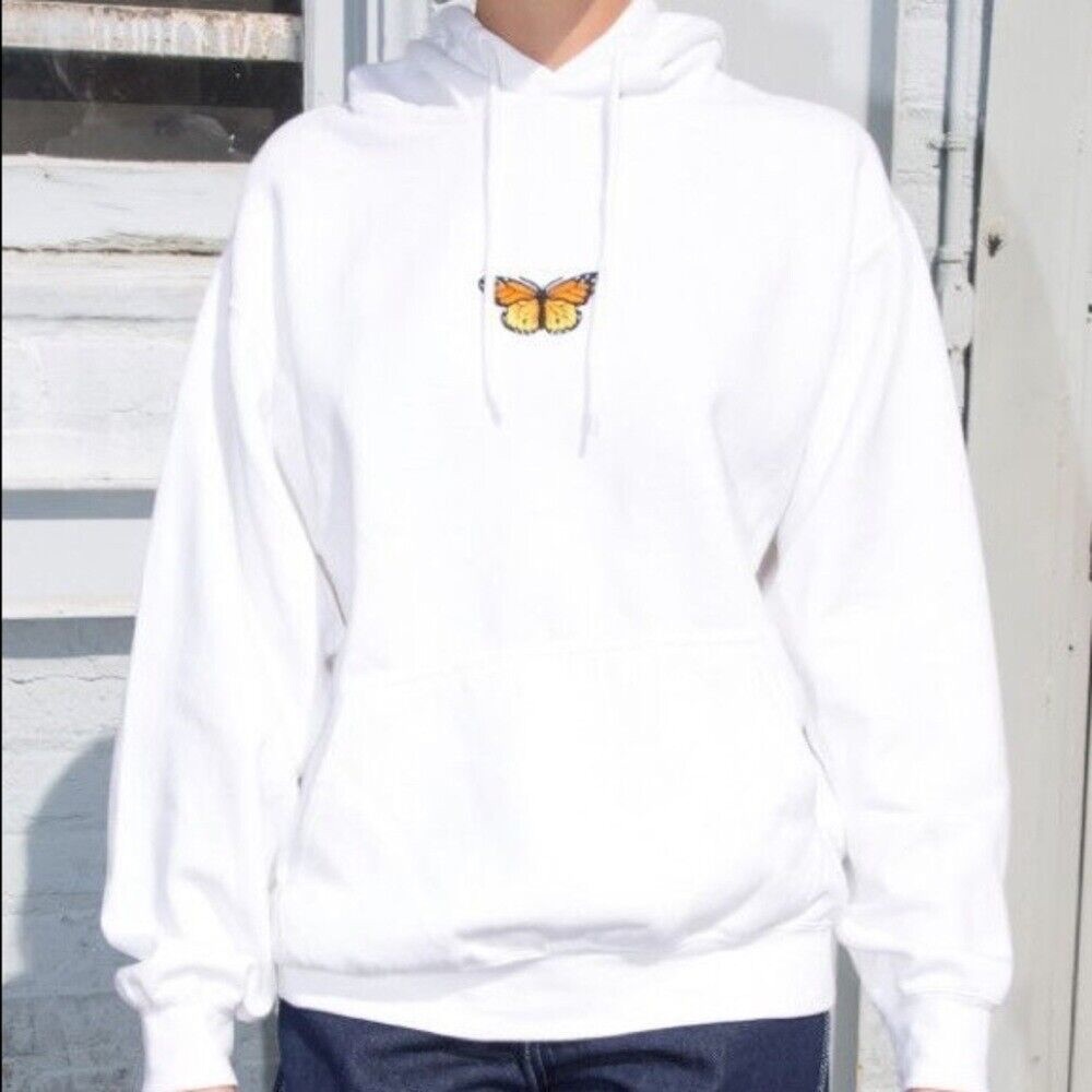 Brandy Melville White Hoodie with Butterfly Design